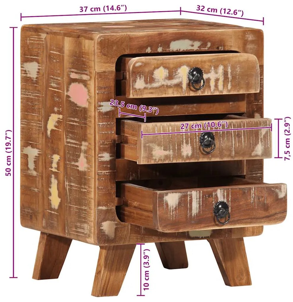 Mesa de cabeceira 37x32x50 cm madeira recuperada maciça