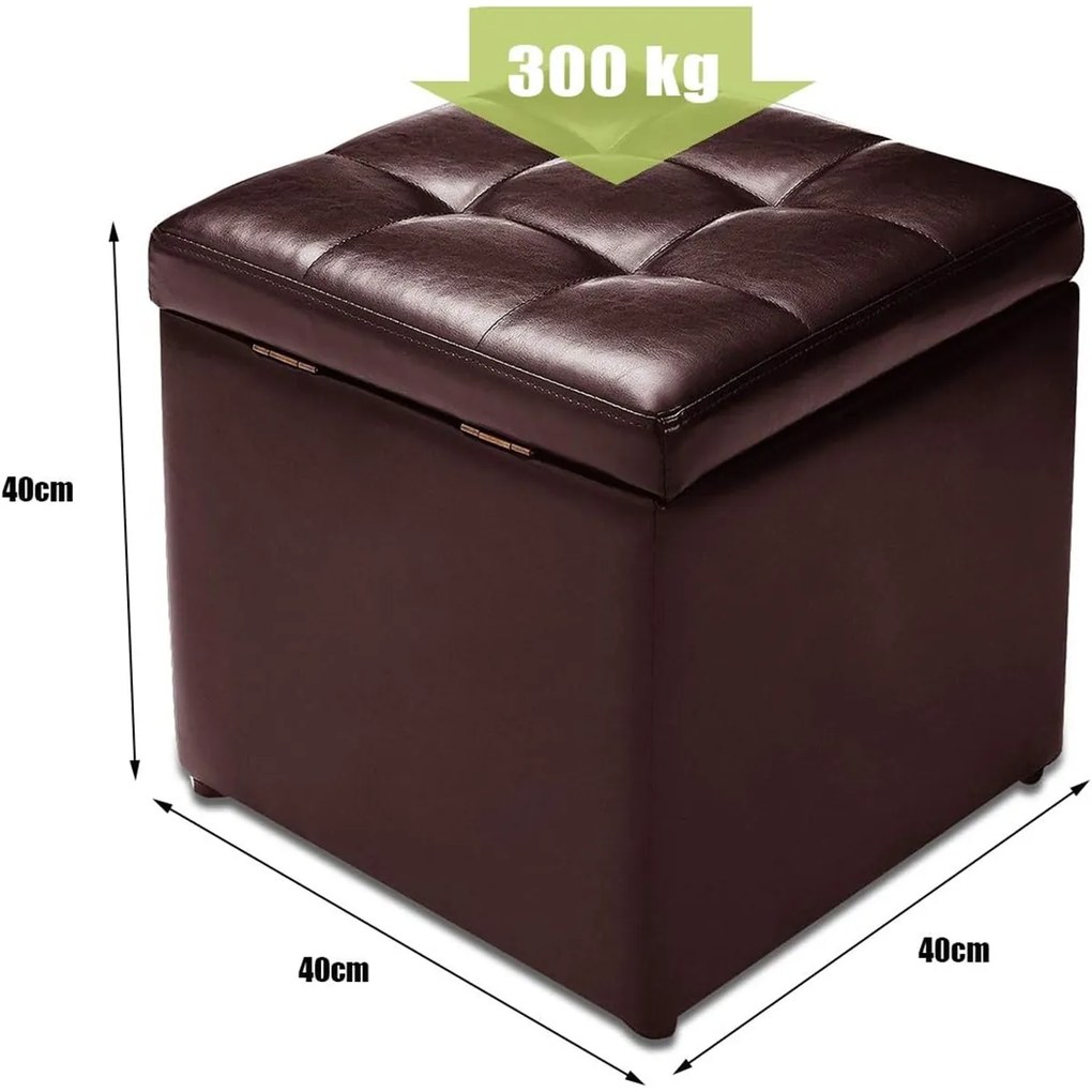 Banco com espaço de arrumação 40 x 40 x 40 cm com tampa acolchoada Assento em pele sintética Castanho
