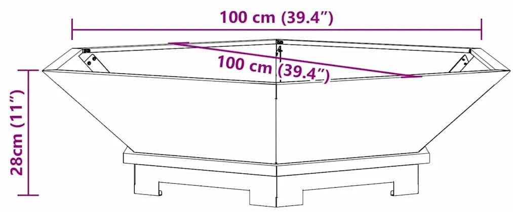 Fogueira Hexagonal vidaXL Preta 100x100x28 cm Aço