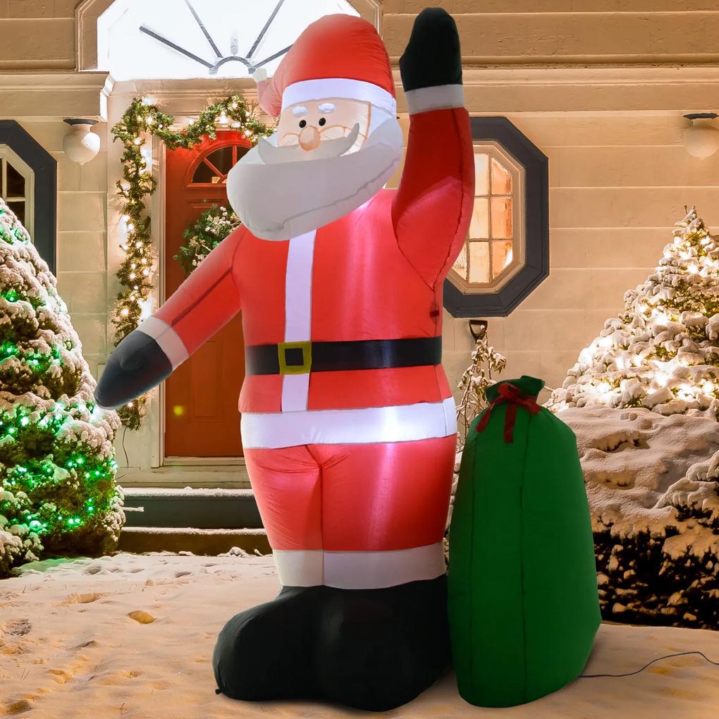 HOMCOM Papai Noel Inflável Decoração de Natal Com LED Soprador de Luz 150 × 60 × 240cm