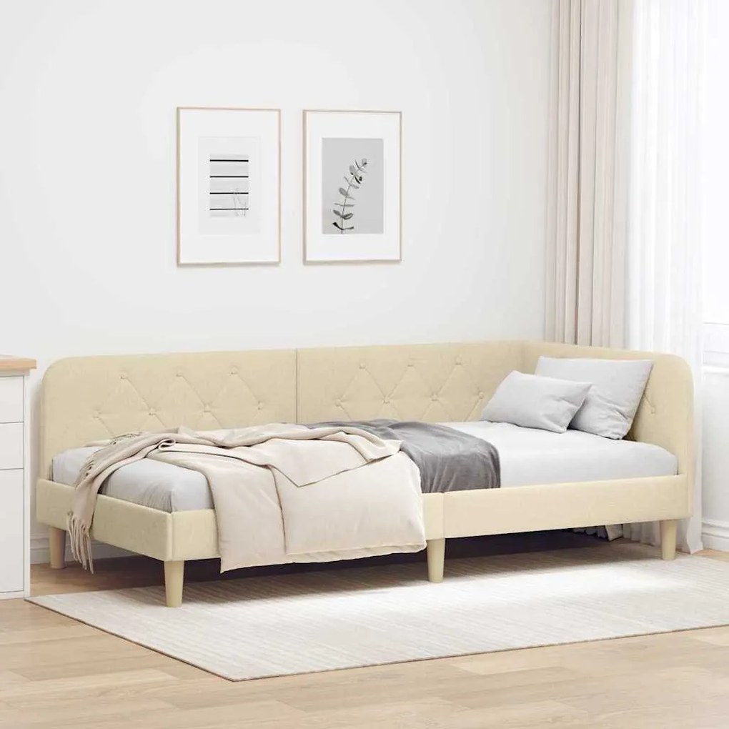 vidaXL Estrutura de Cama de Canto Creme 100 x 200 cm tecido
