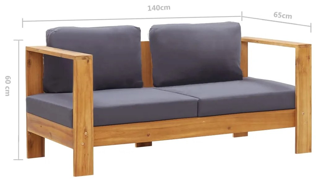 Banco jardim c/ almofadões 140cm madeira acácia maciça cinzento