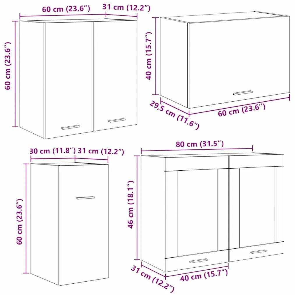 Conjunto de Armários de Cozinha 8 Peças Carvalho Fumado Madeira de Eng