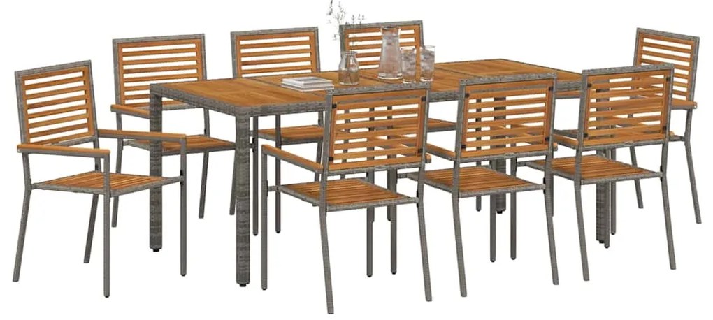Conjunto de Jantar de Jardim com 9 Peças Cinza de Ratan Poliéster e Ac