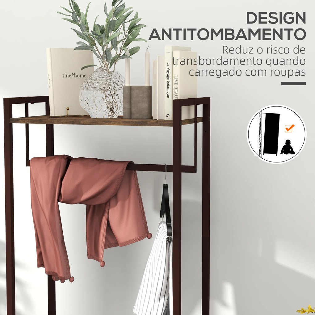 Suporte para Cabides com 3 Gavetas de Tecido Barra para Pendurar e Prateleira para Entrada Quarto 58,5x30x178 cm Castanho Rústico