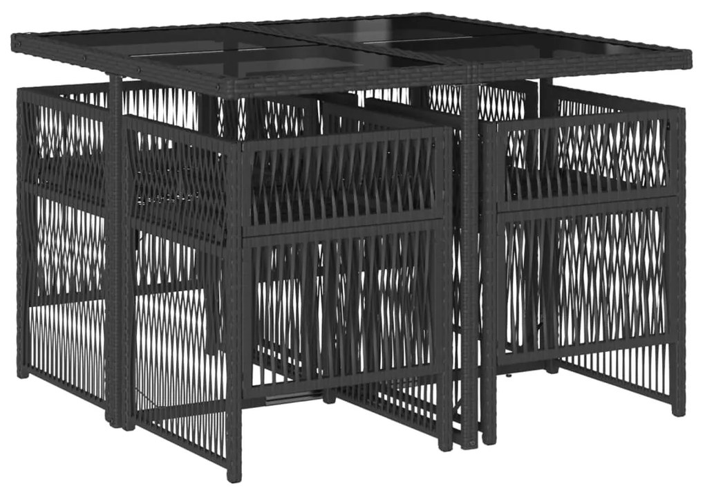 5 pcs conjunto de jantar p/ jardim c/ almofadões vime PE preto