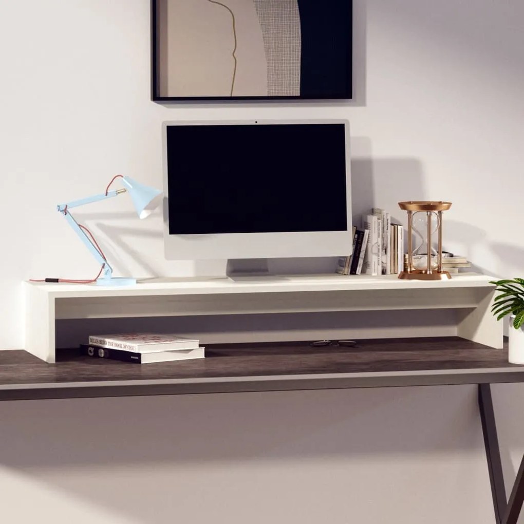 Suporte para monitor 100x27x15 cm pinho maciço branco