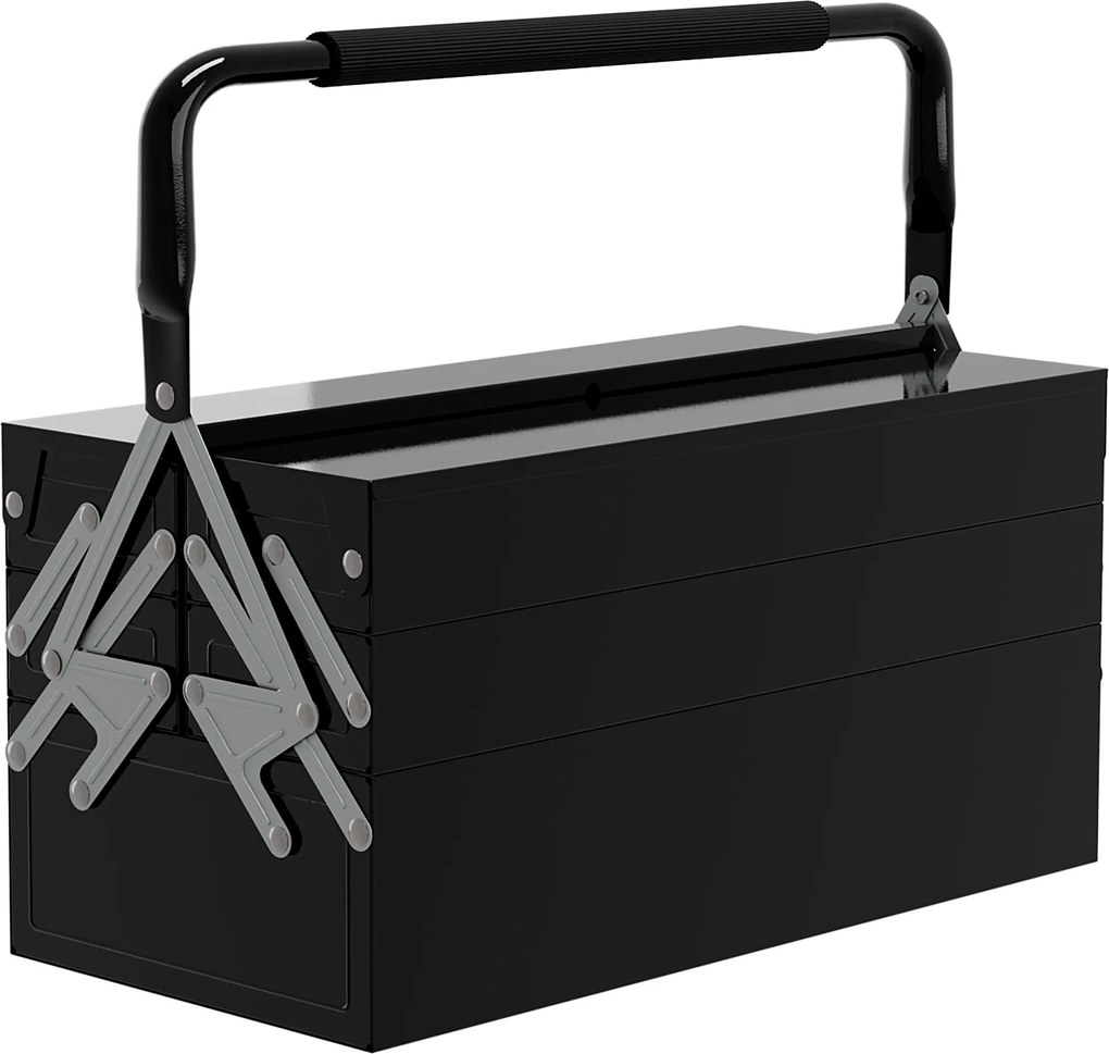 DURHAND Caixa de Ferramentas de Aço Dobrável com 5 Compartimentos Mala de Ferramentas com Pega para Oficina e Casa 45x20x34,5 cm Preto | Aosom Portugal