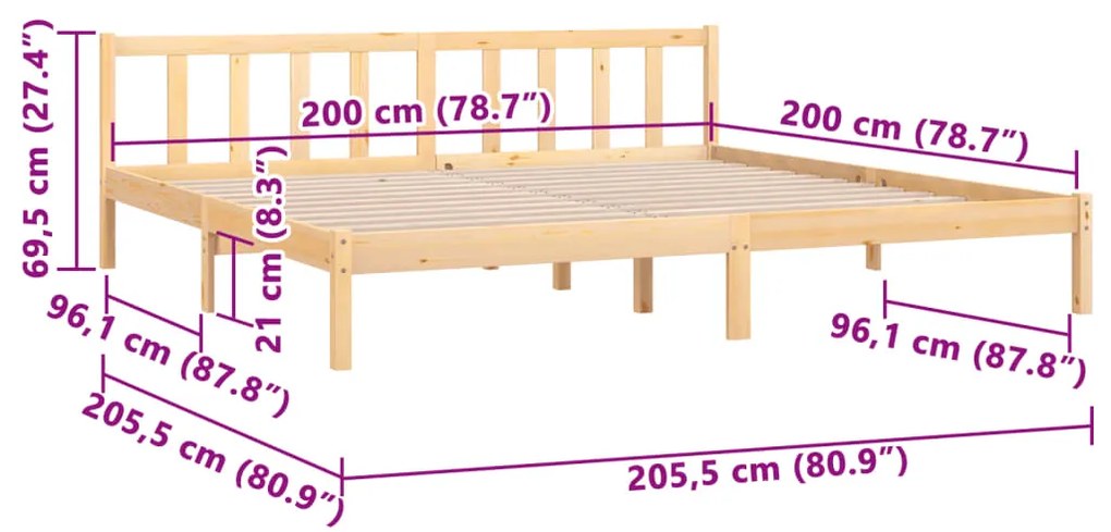Estrutura de cama 200x200 cm pinho maciço