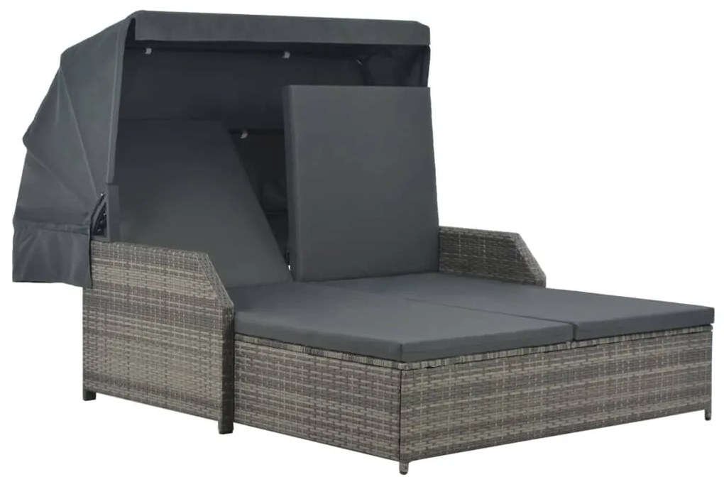 vidaXL Espreguiçadeira com toldo para 2 pessoas vime PE cinzento