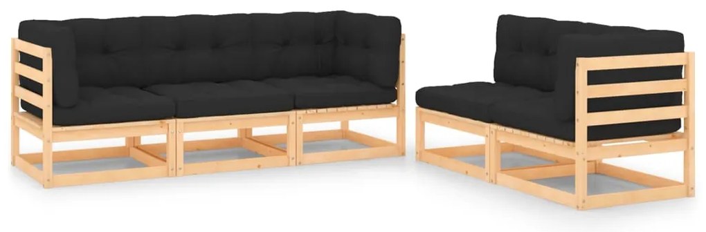 5 pcs conjunto lounge de jardim c/ almofadões pinho maciço