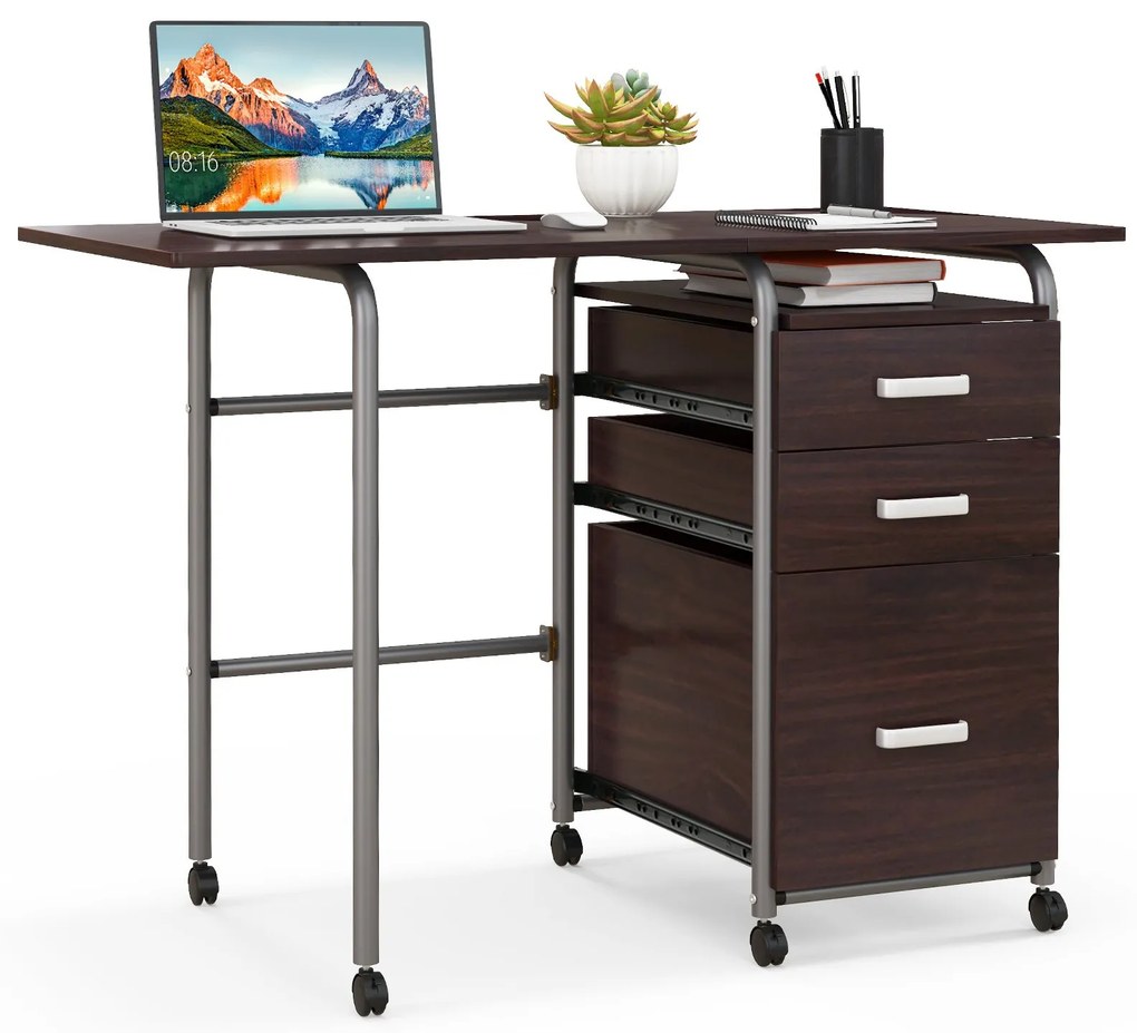 Mesa dobrável para laptop e computador, móveis para escritório doméstico com rodas - Natural