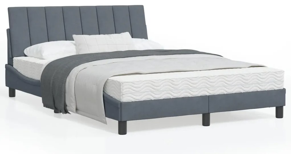 vidaXL Cama com colchão 120x200 cm veludo cinzento-escuro