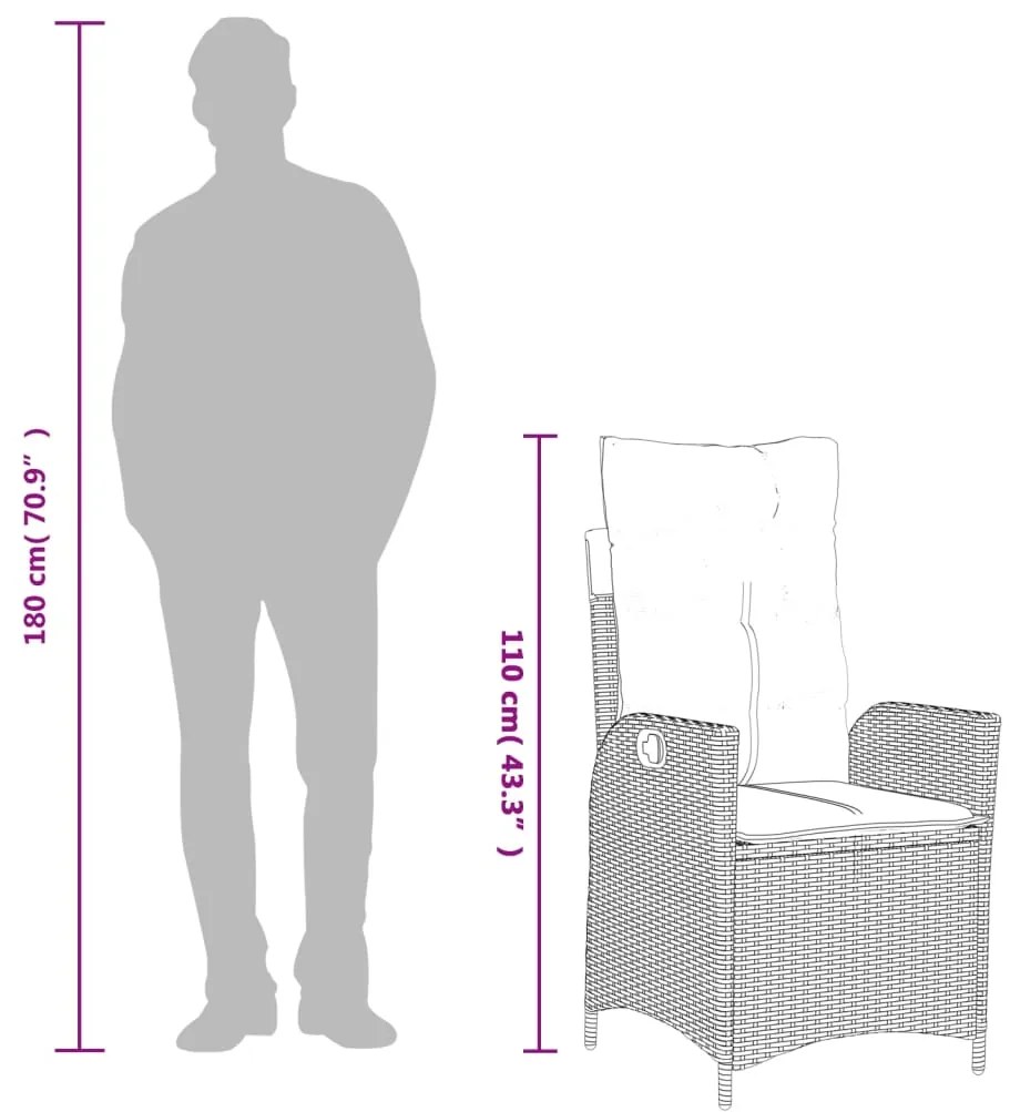 9 pcs conjunto de jantar p/ jardim c/ almofadões vime PE cinza