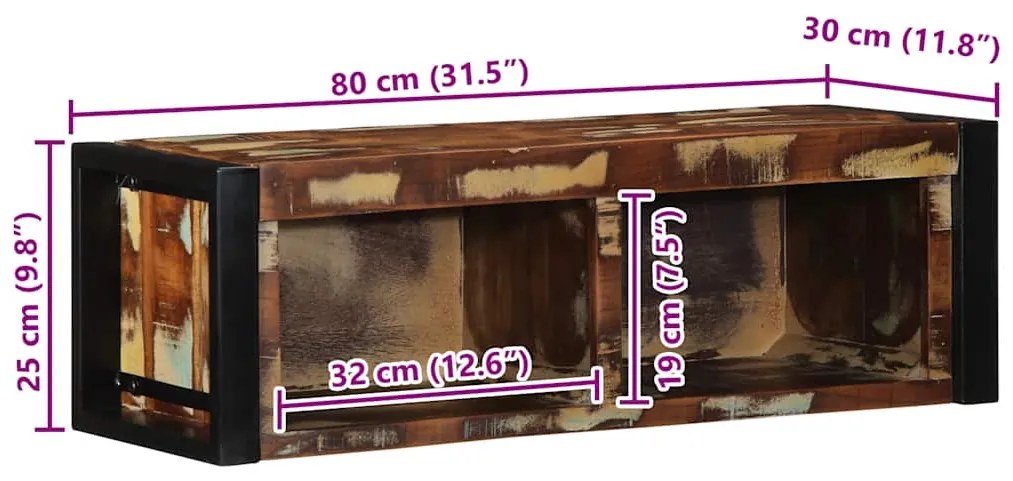 Móvel TV multicor 80x30x25 cm madeira maciça recuperada