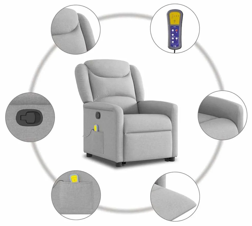 Poltrona elevatória de massagens tecido cinzento-nublado