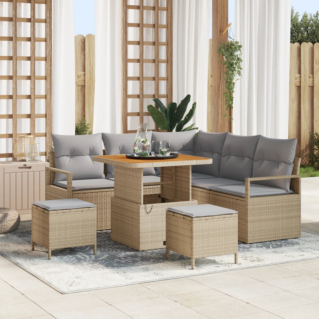 vidaXL Conjunto de Sofá de Jardim de 8 Peças com Almofadas Bege Rattan Sintético Acácia