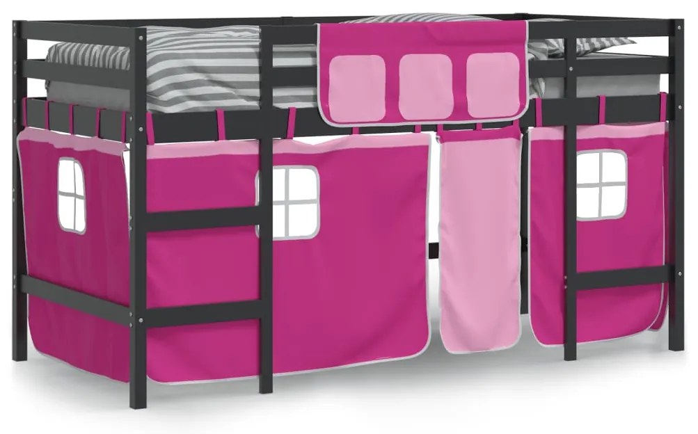 Cama alta p/ criança c/ cortinas 90x190 cm pinho maciço rosa