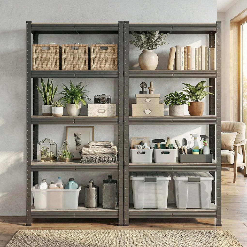 Conjunto de 2 estantes de armazenamento 180 x 90 x 40 cm cinza-preto