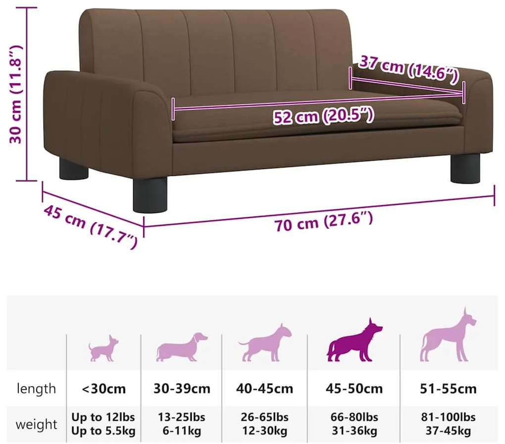 Cama para cães 70x45x30 cm tecido castanho