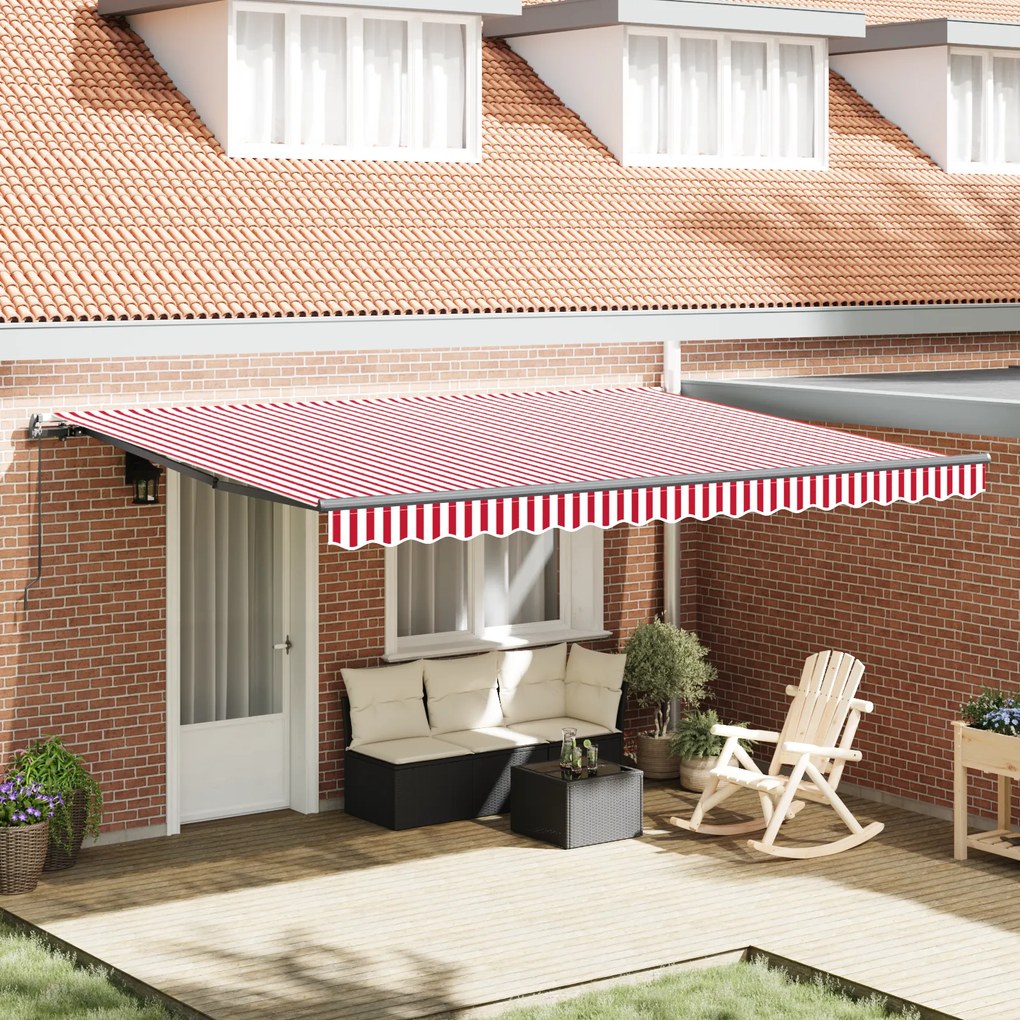 vidaXL Toldo Retrátil Manual Listrado em Vermelho e Branco 450x300 cm