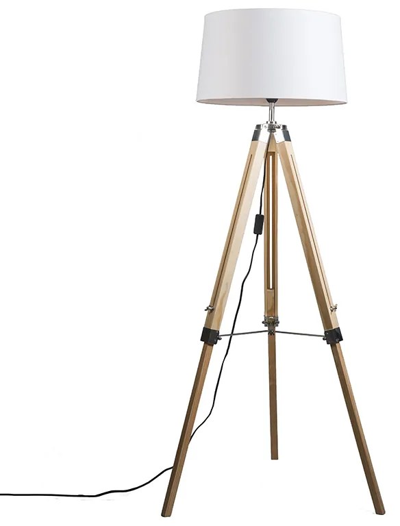 Candeeiro de pé natural com abaajur de linho branco 45 cm - Tripod Design,Industrial,Retro
