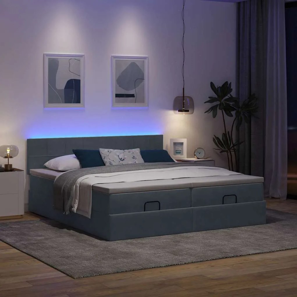 Estrutura cama otomana colchões 180x200 cm cinzento escuro