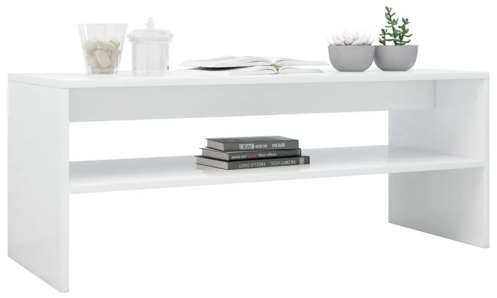 Mesa de centro 100x40x40 cm contraplacado branco brilhante