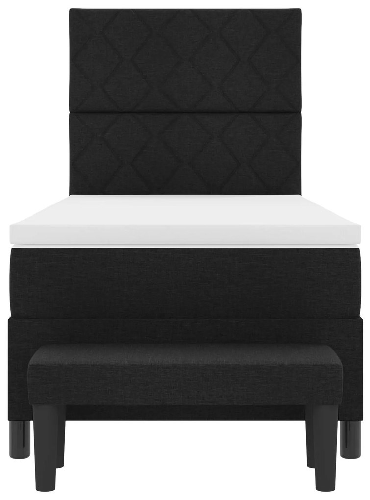 Cama Box Spring com Colchão e Banco Preto 90x190 cm Tecido