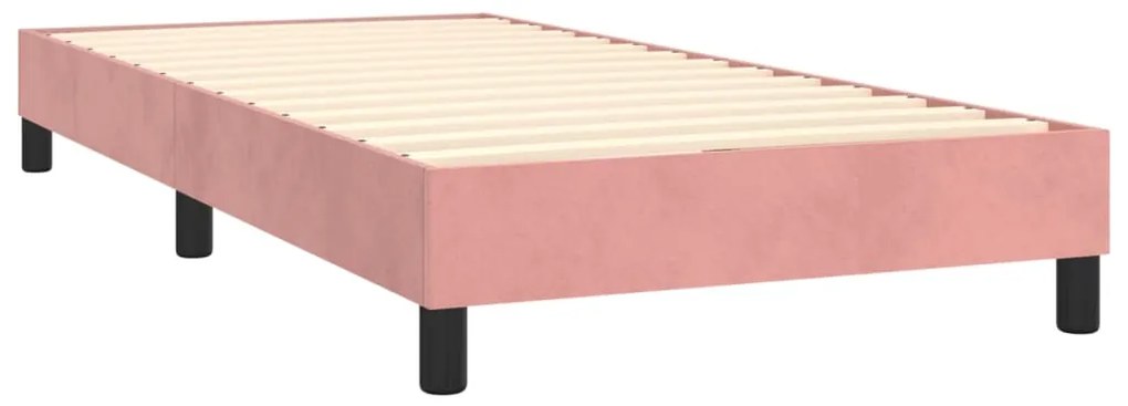 Cama box spring c/ colchão/LED 90x190 cm veludo rosa