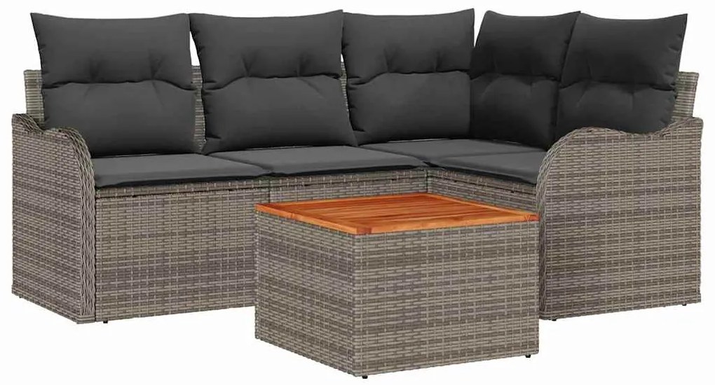 Conjunto de Sofá de Jardim com 5 peças e almofadas cinza em rattan sin