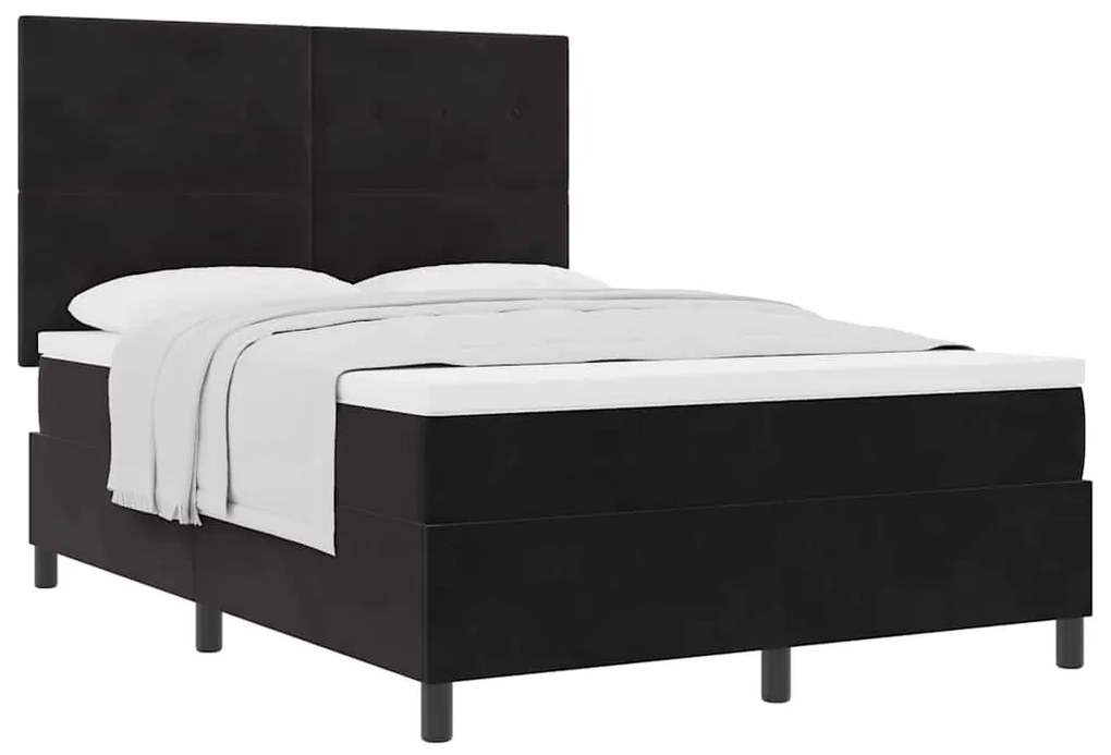Cama Box Spring vidaXL com Colchão - Preto, 140x190 cm, Veludo