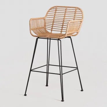 Pacote De 2 Bancos Altos De Jardim Em Rattan Sintético Eska Preto & ↑75 Cm - Sklum