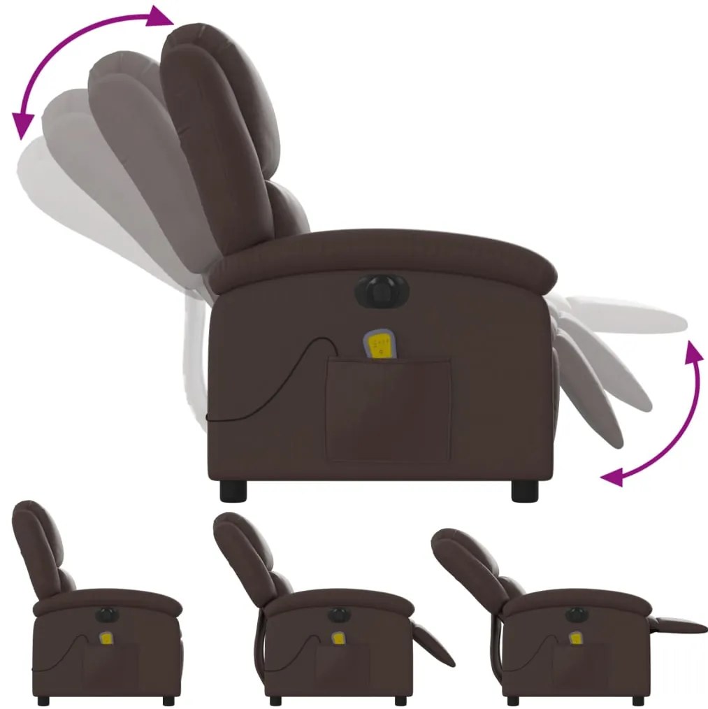 Poltrona massagens reclinável elétrica couro artif. castanho
