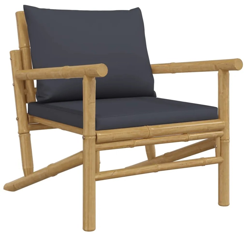5 pcs conjunto lounge jardim bambu c/ almofadões cinza-escuro