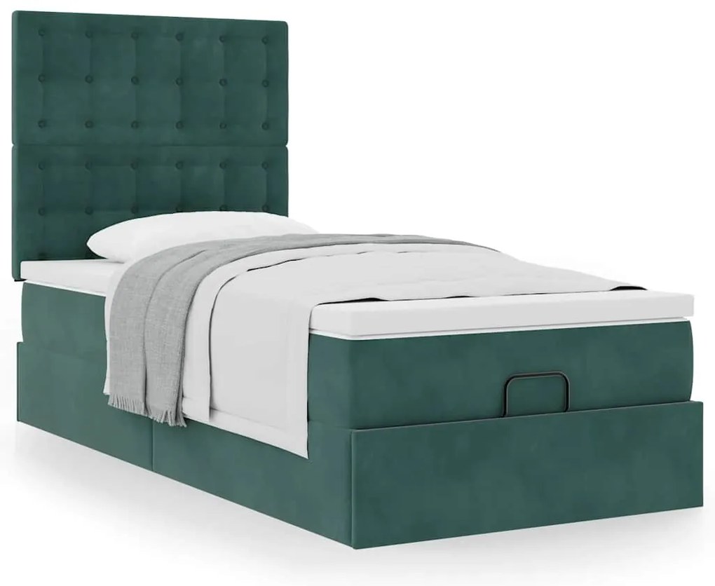 Estrutura de cama otomana colchões 90x200cm veludo verde escuro