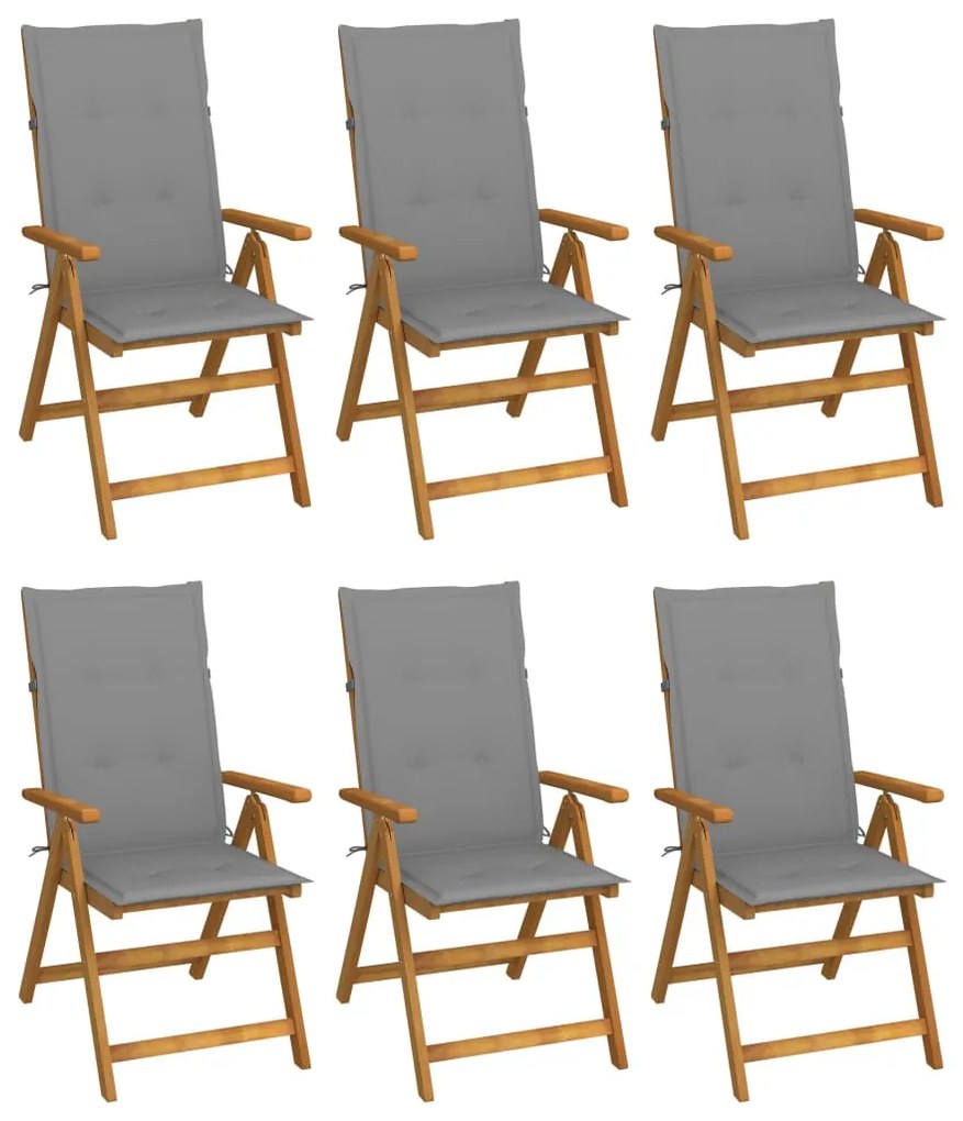 vidaXL Cadeiras de jardim dobráveis c/ almofadões 6 pcs acácia maciça