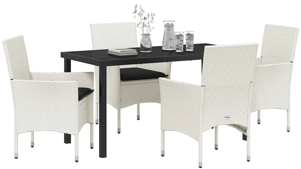 Conjunto de Jantar para Jardim de 5 Peças com Almofadas Branco em Ratt