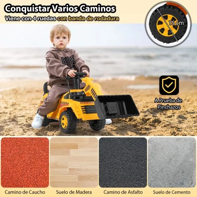 Andarilho Escavadora para crianças com balde ajustável Som do motor Anti-torção Bloqueio anti-torção do motor Piso do veículo de construção