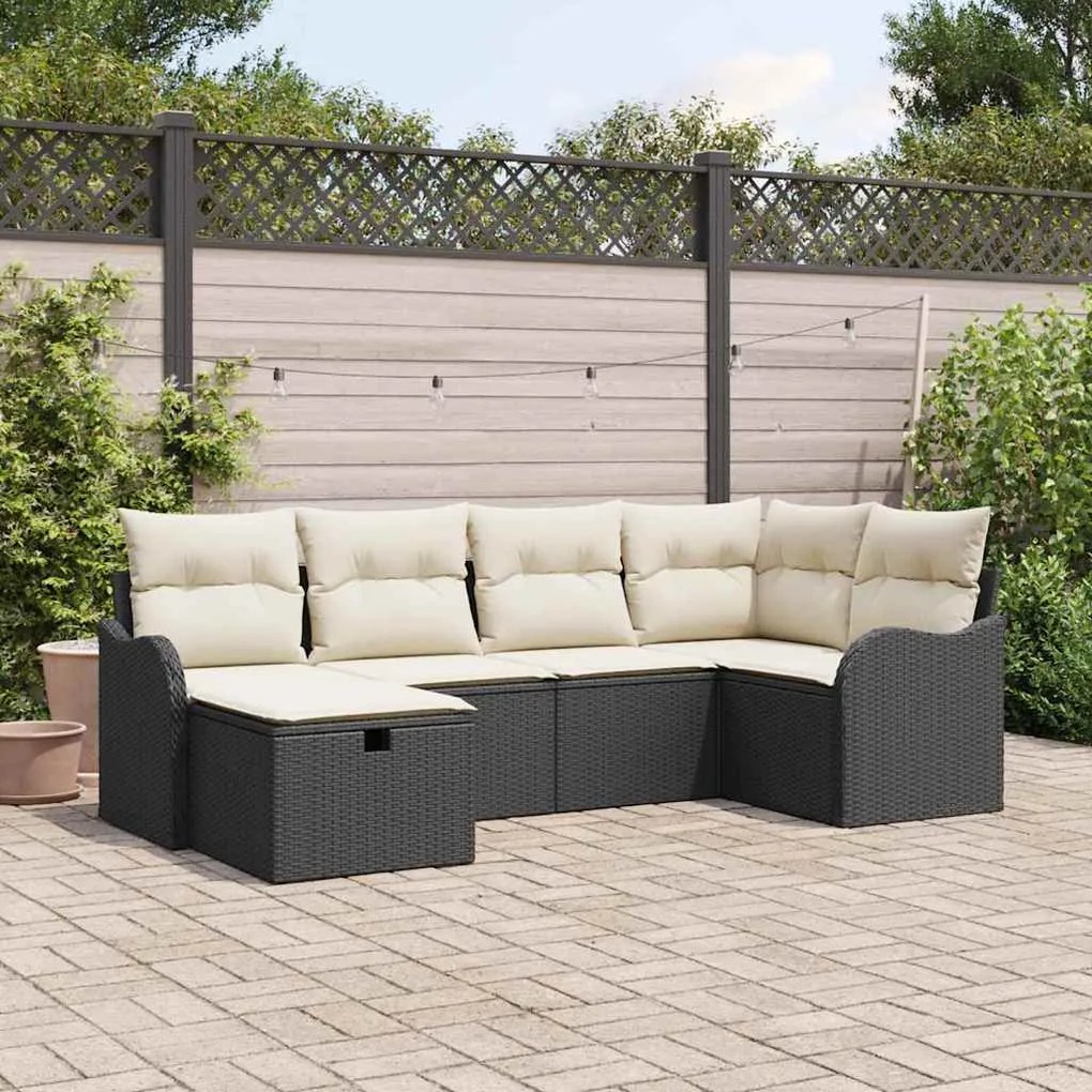 vidaXL Sofá de Jardim Modular com 6 Peças e Almofadas em Rattan Preto