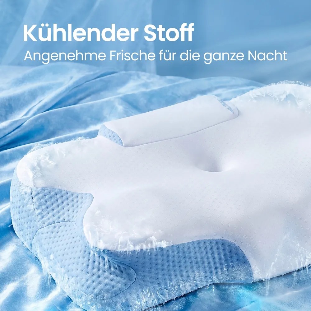 Almofada, almofada ergonómica, almofada refrescante para o pescoço, com altura ajustável branco e azul