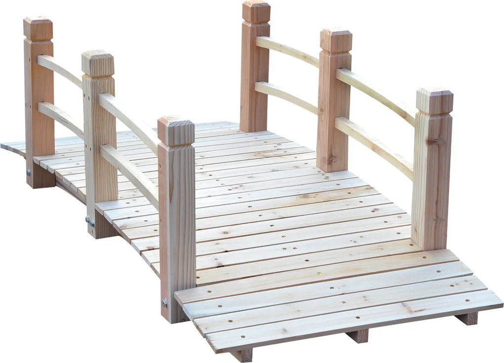 Outsunny Ponte de jardim Ponte de madeira Passadiço Ponte para lago Ponte decorativa com guarda-corpo até 180 kg Madeira de pinho Natural 152,5 x 67 x 48 cm | Aosom Portugal