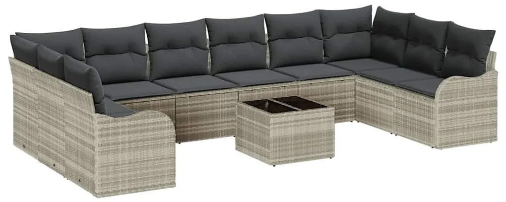 Conjunto de Sofá de Jardim com 11 Peças e Almofadas Cinza, de Rattan S