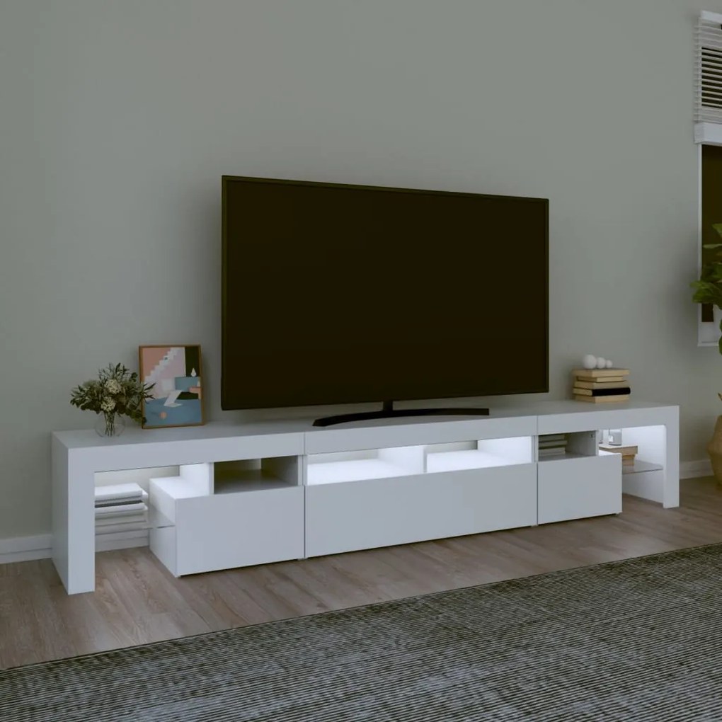 Móvel de TV com luzes LED 230x36,5x40 cm branco