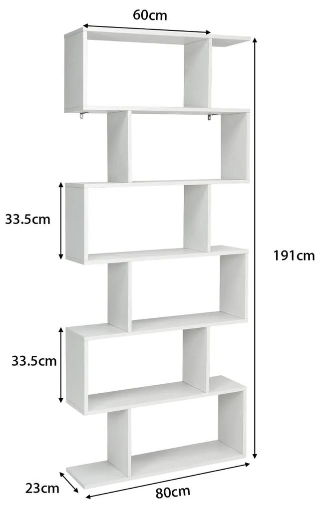 Estante de 6 níveis em S Estante de madeira com dispositivo anti-encandeamento Estante de livros para sala de estar 80 x 23 x 191 cm Branca
