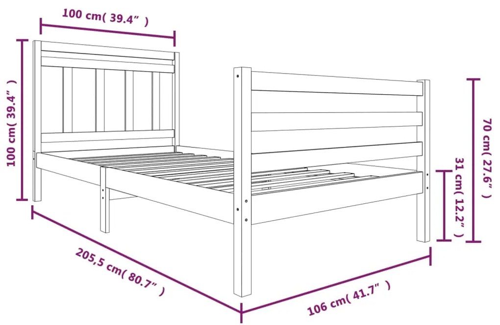 Estrutura de cama 100x200 cm madeira maciça branco