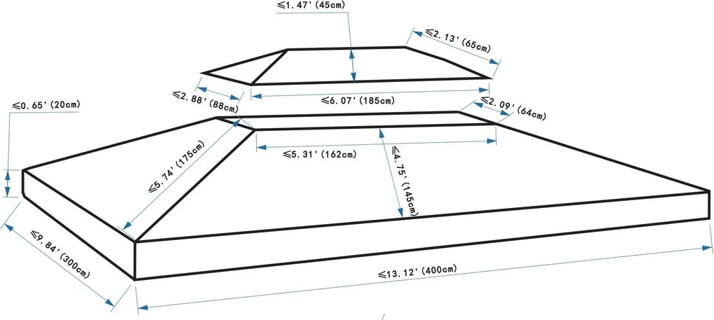 Toldo de Substituição 4x3m para Pérgola de Jardim 2 Níveis Respirável