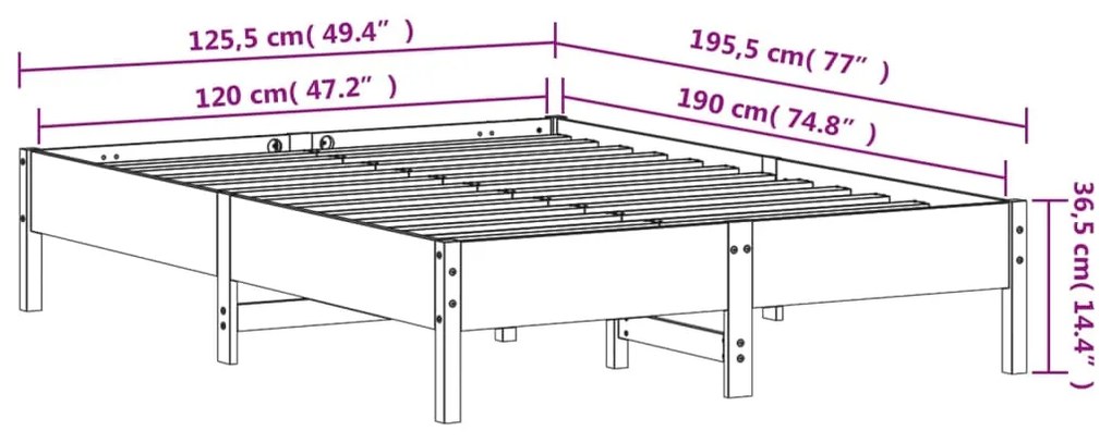 Cama sem colchão 120x190 cm madeira pinho maciça castanho-mel