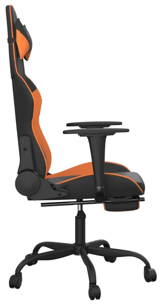 Cadeira gaming c/ apoio p/ pés couro artificial preto e laranja