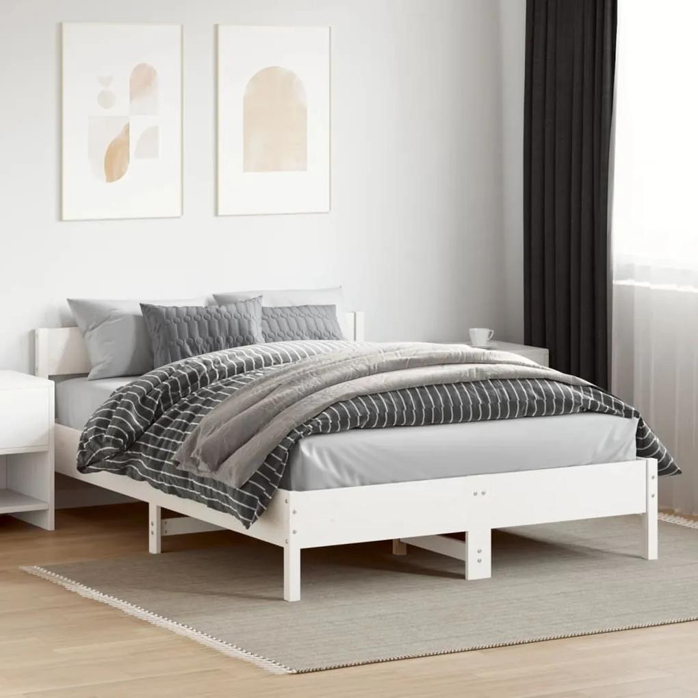 Estrutura de cama com cabeceira 160x200 cm pinho maciço branco